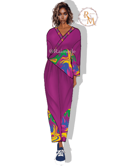 
“Abstract art-inspired jumpsuit design with vibrant colors and fluid patterns, perfect for modern fashion projects and unique collections.”