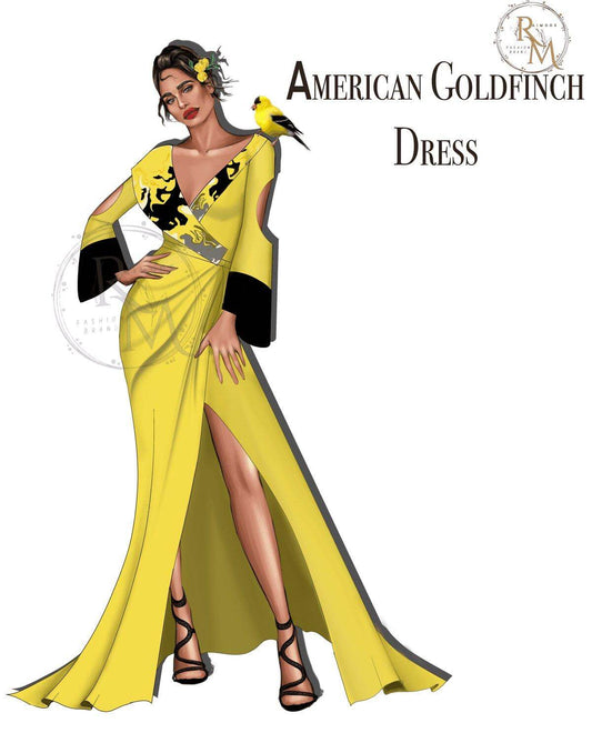 “American Goldfinch Dress - Elegance in Digital Design” - RAIMODE