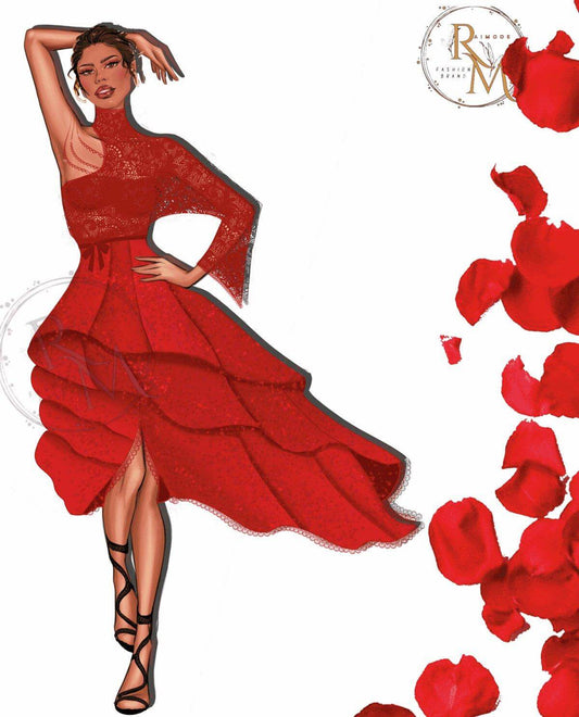 Red Elegance Dress – Digital Design Inspired by the Rose - RAIMODE